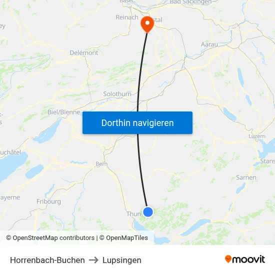 Horrenbach-Buchen to Lupsingen map