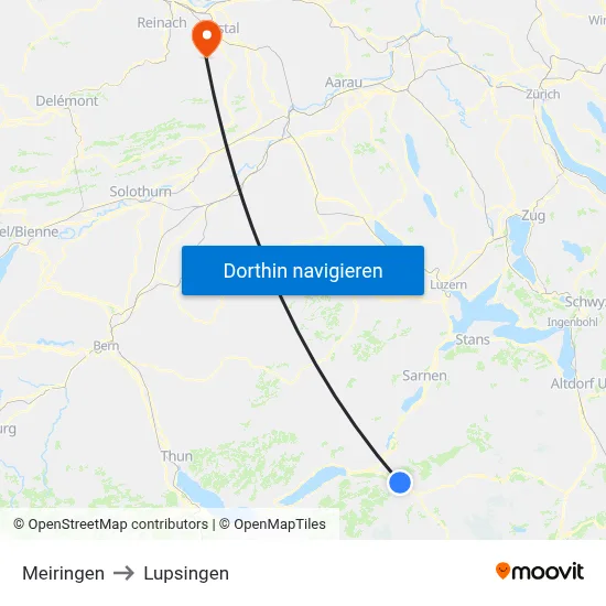 Meiringen to Lupsingen map