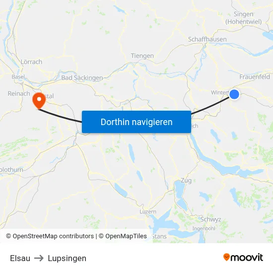 Elsau to Lupsingen map