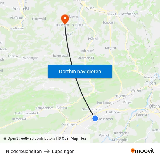 Niederbuchsiten to Lupsingen map