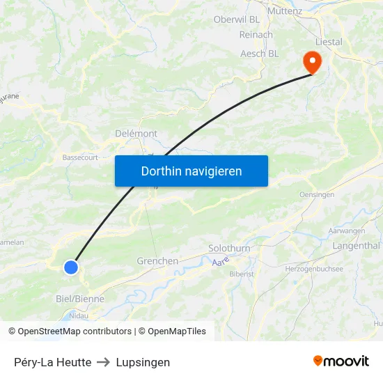 Péry-La Heutte to Lupsingen map