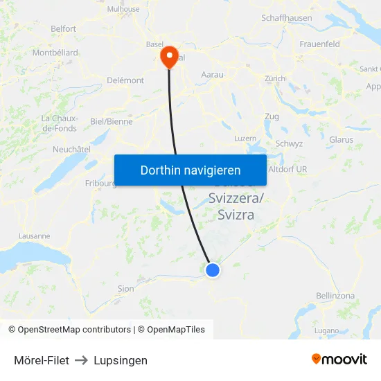 Mörel-Filet to Lupsingen map