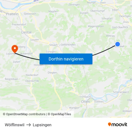 Wölflinswil to Lupsingen map