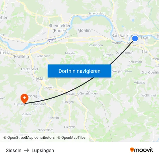 Sisseln to Lupsingen map