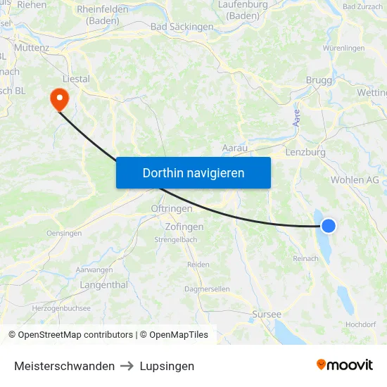 Meisterschwanden to Lupsingen map