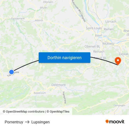 Porrentruy to Lupsingen map
