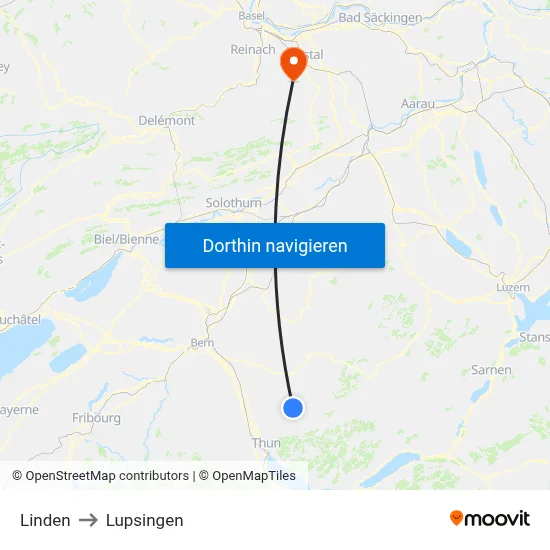 Linden to Lupsingen map