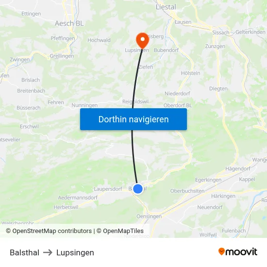 Balsthal to Lupsingen map