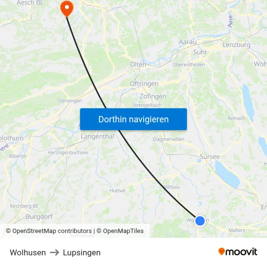 Wolhusen to Lupsingen map