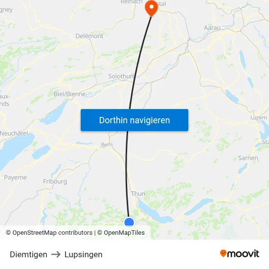 Diemtigen to Lupsingen map
