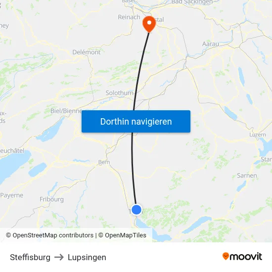 Steffisburg to Lupsingen map
