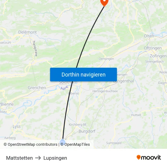 Mattstetten to Lupsingen map