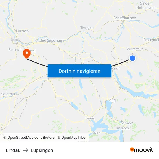 Lindau to Lupsingen map