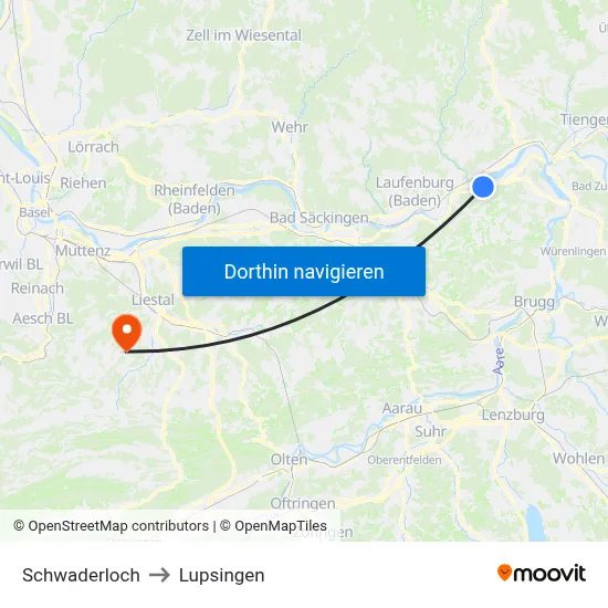 Schwaderloch to Lupsingen map