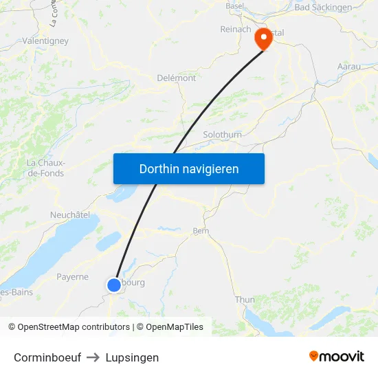 Corminboeuf to Lupsingen map