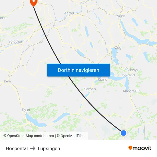 Hospental to Lupsingen map