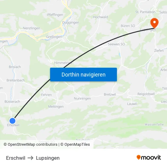 Erschwil to Lupsingen map