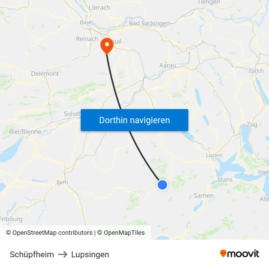 Schüpfheim to Lupsingen map