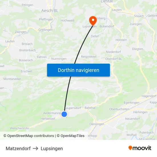 Matzendorf to Lupsingen map