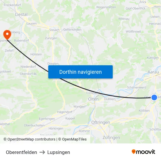 Oberentfelden to Lupsingen map