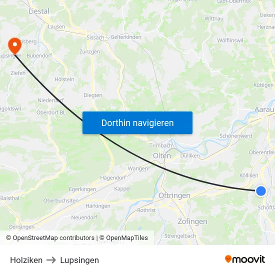 Holziken to Lupsingen map