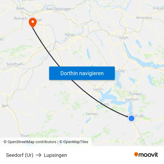Seedorf (Ur) to Lupsingen map