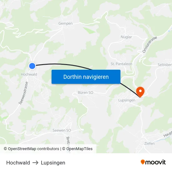 Hochwald to Lupsingen map