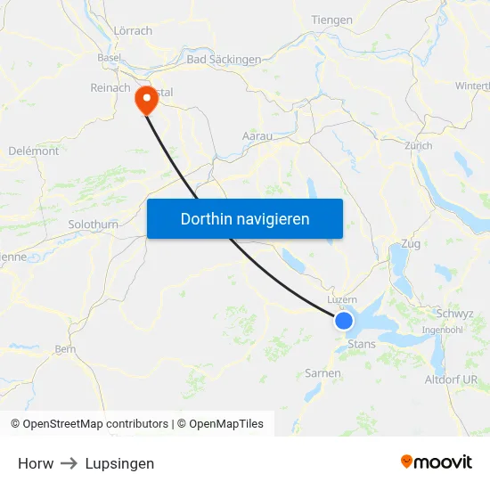 Horw to Lupsingen map