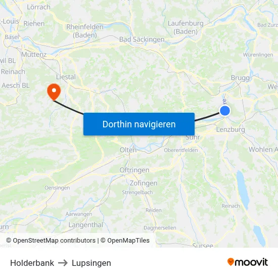 Holderbank to Lupsingen map