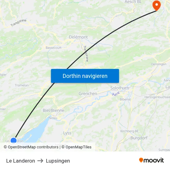 Le Landeron to Lupsingen map
