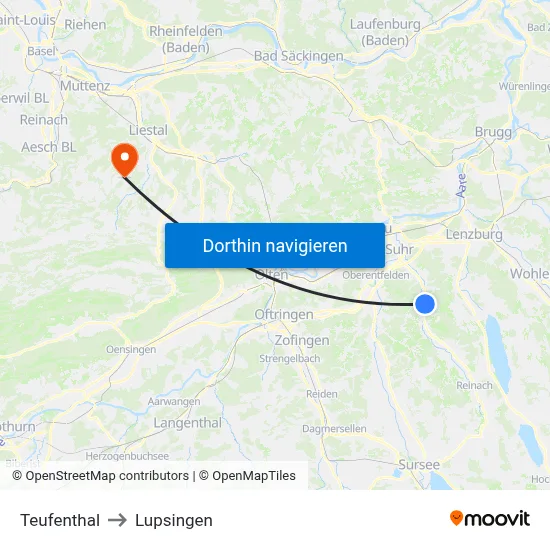 Teufenthal to Lupsingen map
