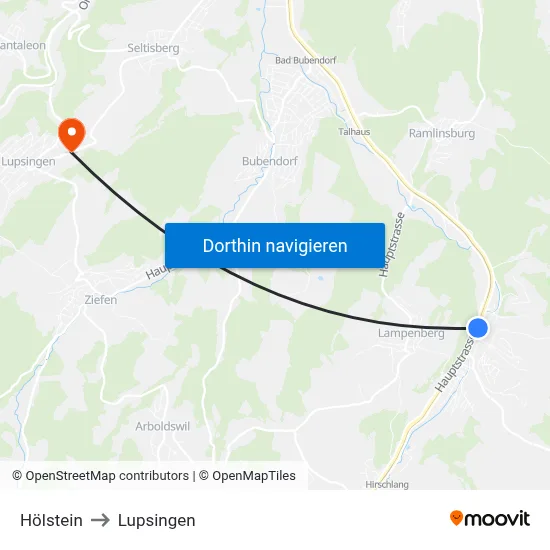 Hölstein to Lupsingen map