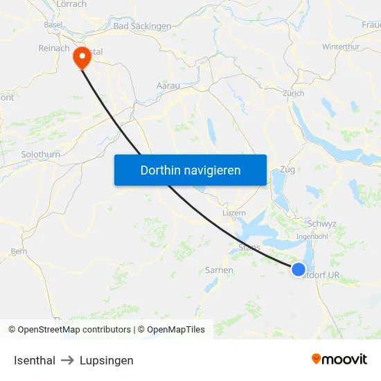 Isenthal to Lupsingen map