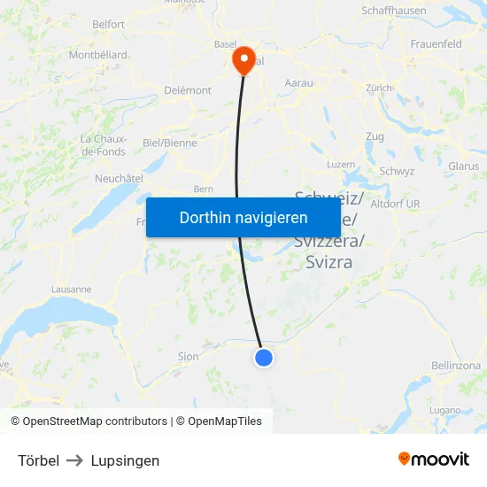 Törbel to Lupsingen map