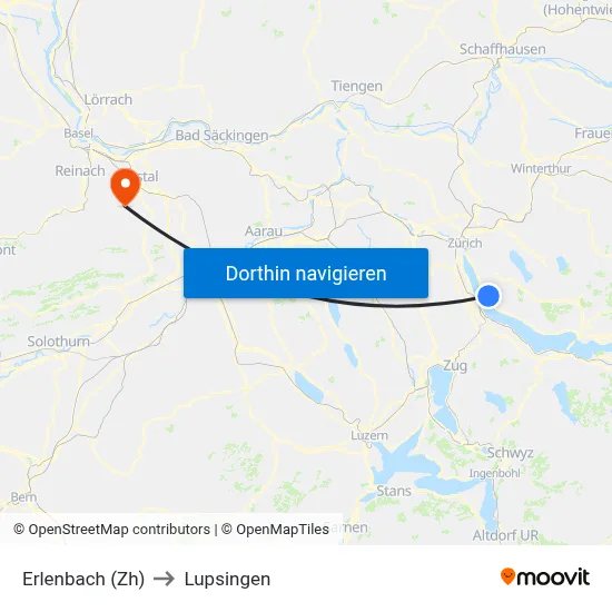 Erlenbach (Zh) to Lupsingen map