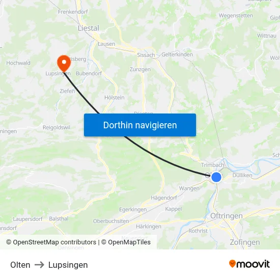 Olten to Lupsingen map
