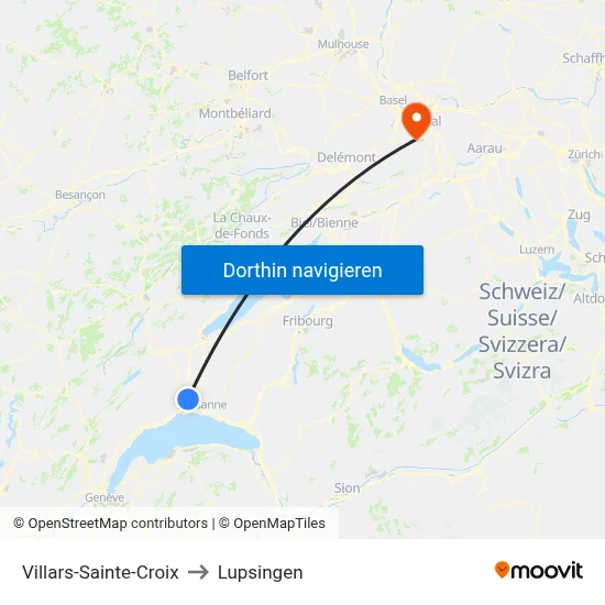 Villars-Sainte-Croix to Lupsingen map