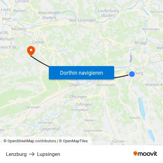 Lenzburg to Lupsingen map