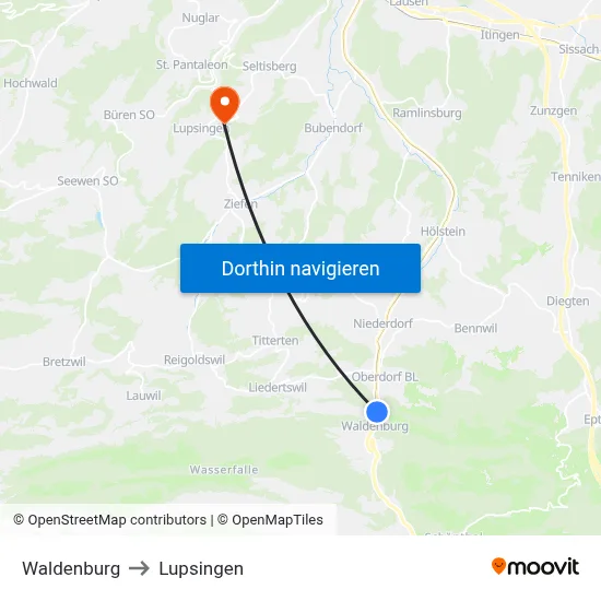 Waldenburg to Lupsingen map