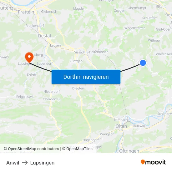Anwil to Lupsingen map