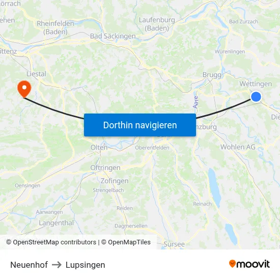 Neuenhof to Lupsingen map