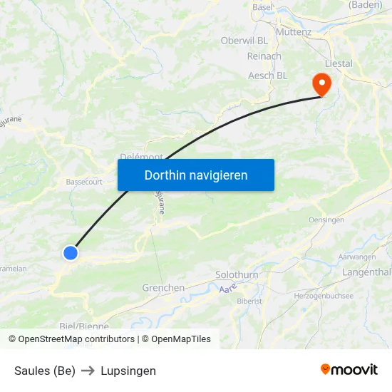 Saules (Be) to Lupsingen map