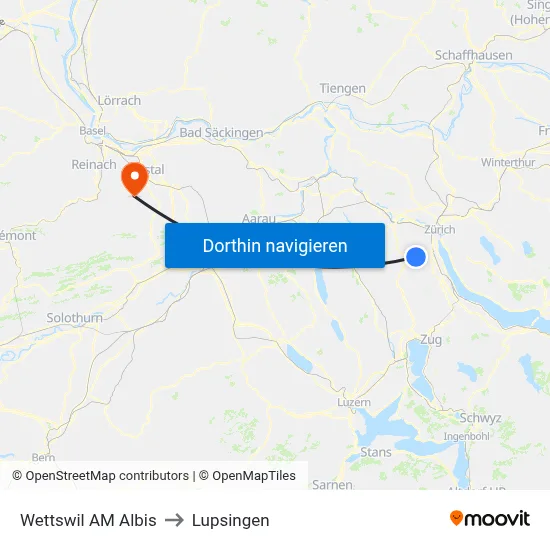 Wettswil AM Albis to Lupsingen map