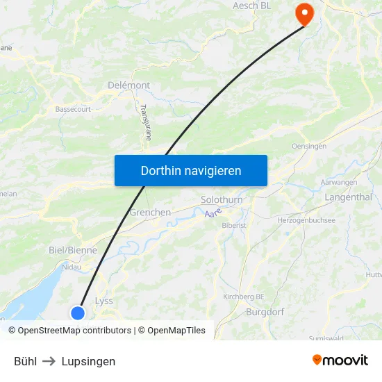 Bühl to Lupsingen map