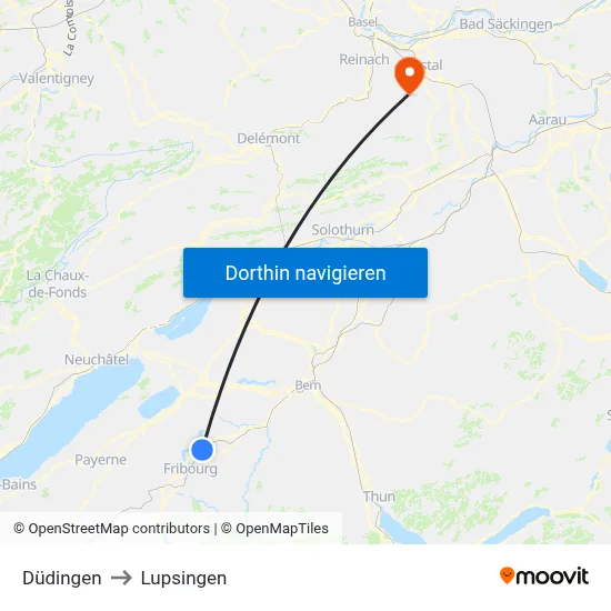Düdingen to Lupsingen map