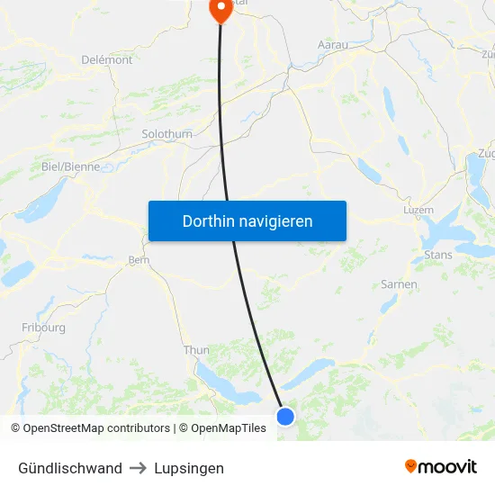 Gündlischwand to Lupsingen map