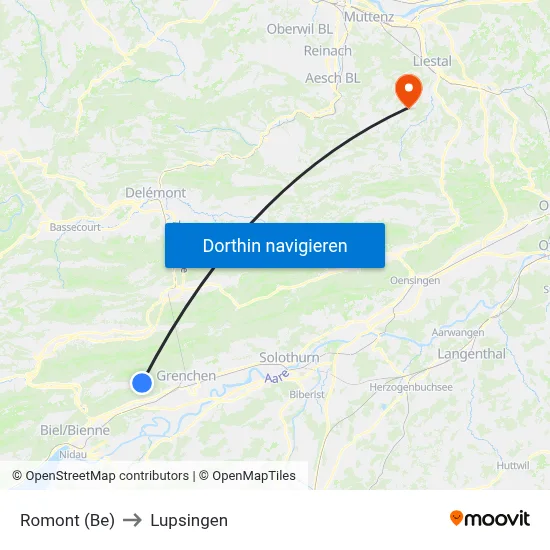 Romont (Be) to Lupsingen map