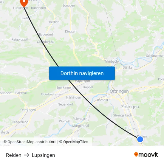 Reiden to Lupsingen map
