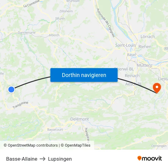Basse-Allaine to Lupsingen map