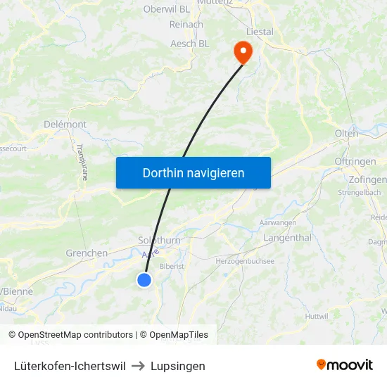 Lüterkofen-Ichertswil to Lupsingen map